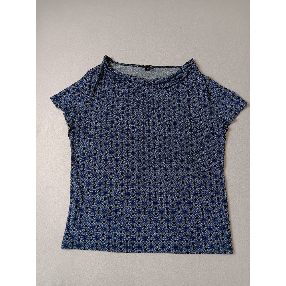 George Womens XL 16-18 Blue Black Medallion Print Short Sleeve Stretch Top